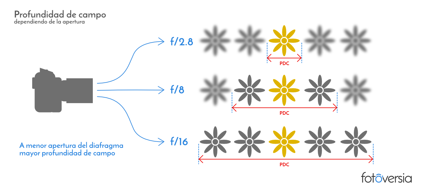  Imagen explicativa de la profundidad de campo y la apertura, derechos de fotoversia.com   